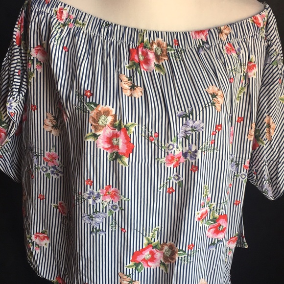 Cherish Off-Shoulder Floral Striped Top - Picture 7 of 16